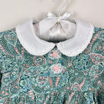 Load image into Gallery viewer, Vintage Janes Green Paisley Floral Lace Dress &amp; Bloomers Set Baby Girl
