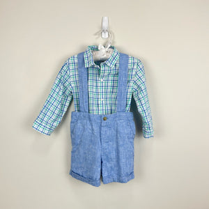 Janie and Jack Chambray Blue Suspender Shorts 18-24 Months