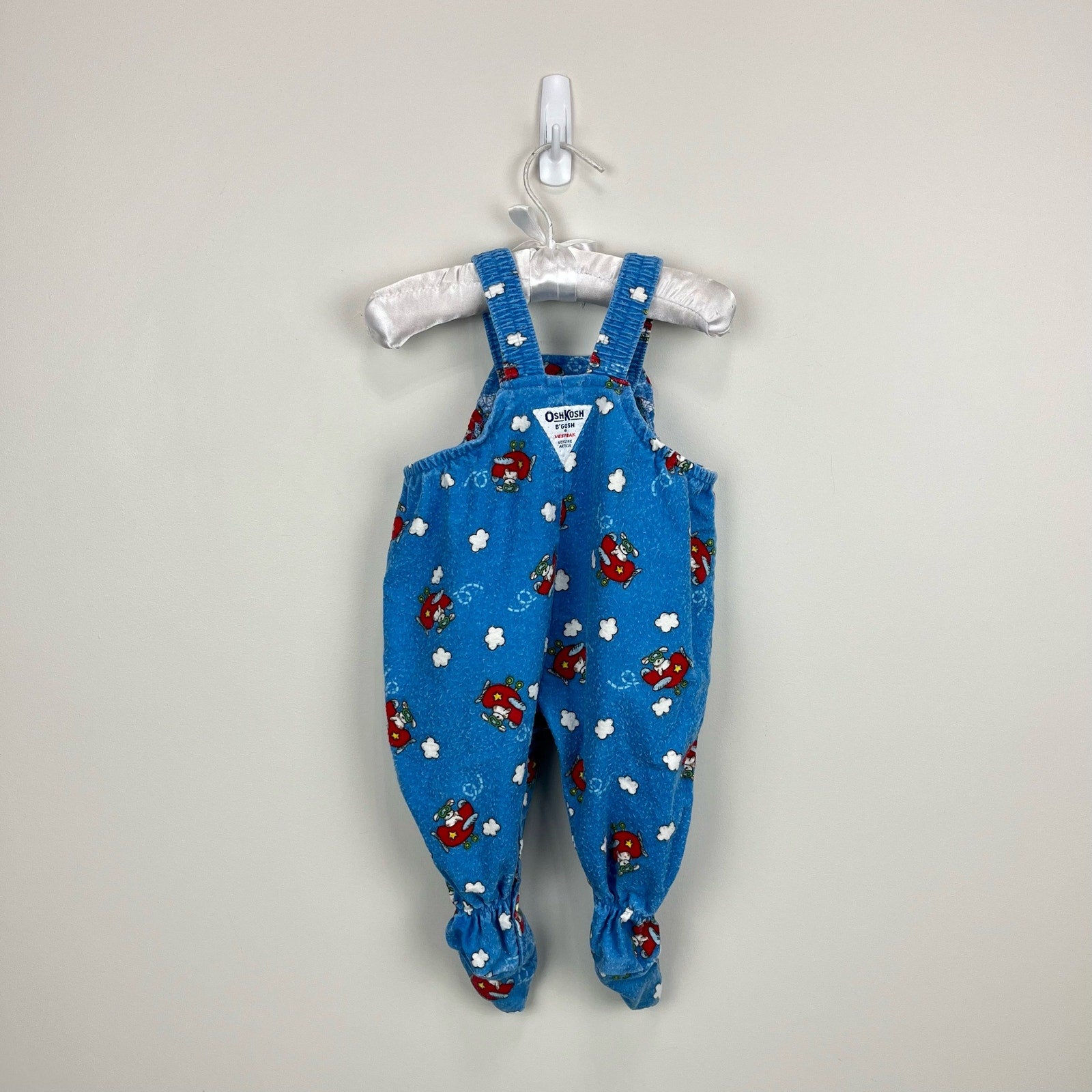 Vintage OshKosh B'gosh Blue Airplane Footie Overalls 3-6 MOnths