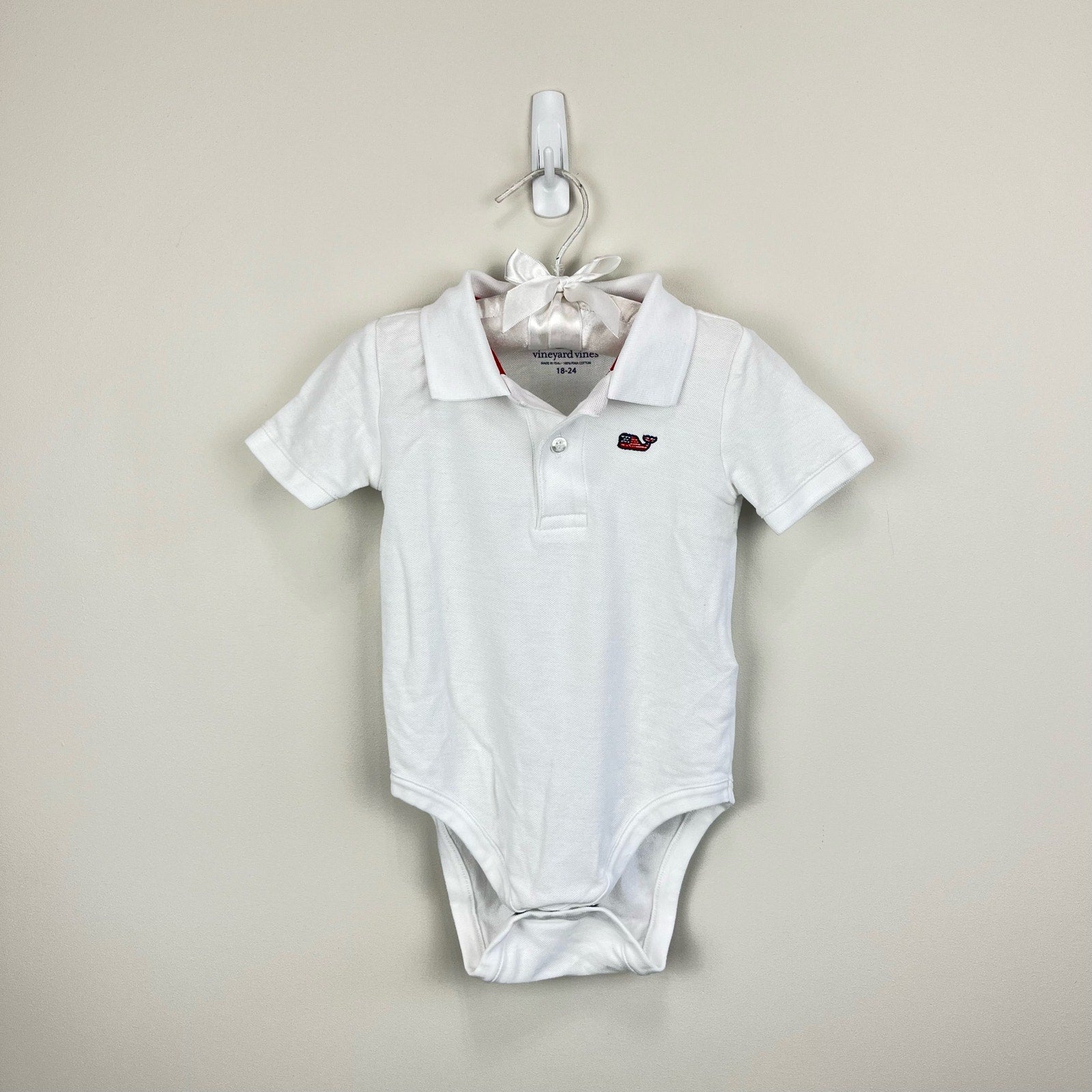 Vineyard Vines White Flag Whale Polo Onesie 18-24 Months