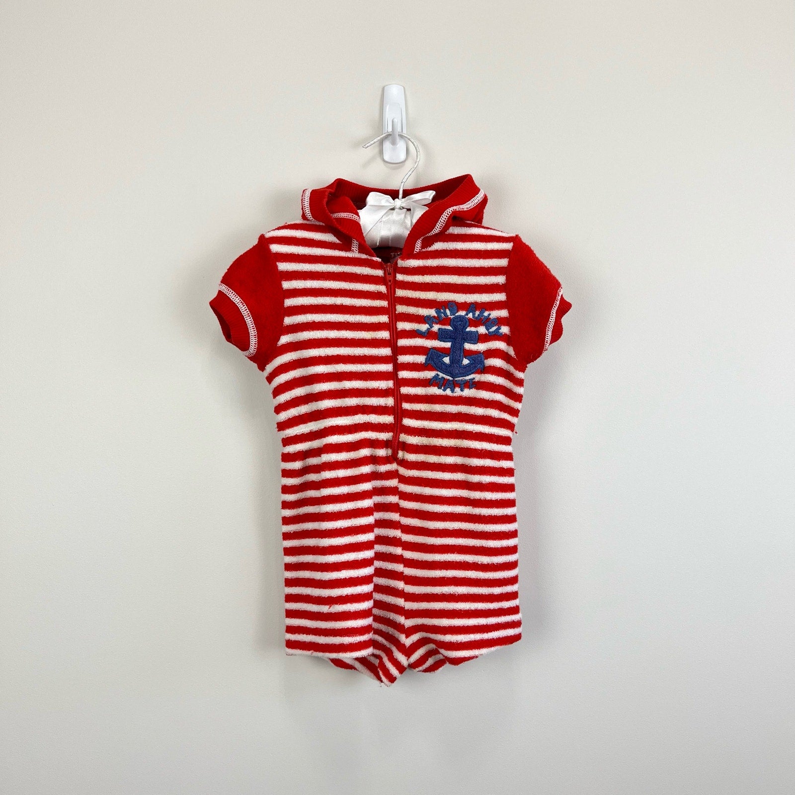 Vintage Carter's Red Striped Terry Romper 24 Months USA