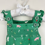 Load image into Gallery viewer, Mini Boden Baby Farm Animal Print Smocked Dungaree Green 12-18 Months
