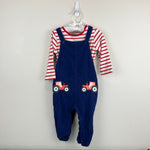 Load image into Gallery viewer, Mini Boden Cord Dungaree Set Starboard Blue Tractors 12-18 Months
