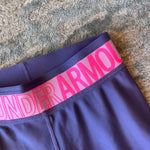 Load image into Gallery viewer, Under Armour Girls Heatgear Color Block Ankle Crop Pants Purple Ace
