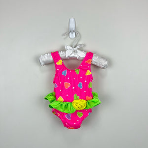 Vintage Pink Polka Dot Heart Ruffle Bathing Suit 12 Months USA