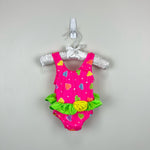 Load image into Gallery viewer, Vintage Pink Polka Dot Heart Ruffle Bathing Suit 12 Months USA
