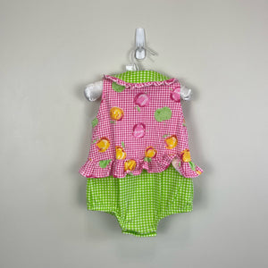 Vintage Small Steps Ruffle Gingham Fruit Romper 6-9 Months