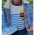 Load image into Gallery viewer, Mini Boden Long Sleeve Breton T-Shirt Ivory/Moroccan Blue Weather 6-7
