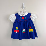 Load image into Gallery viewer, Vintage Blue Applique Flower Pinafore Dress Set Baby Girl
