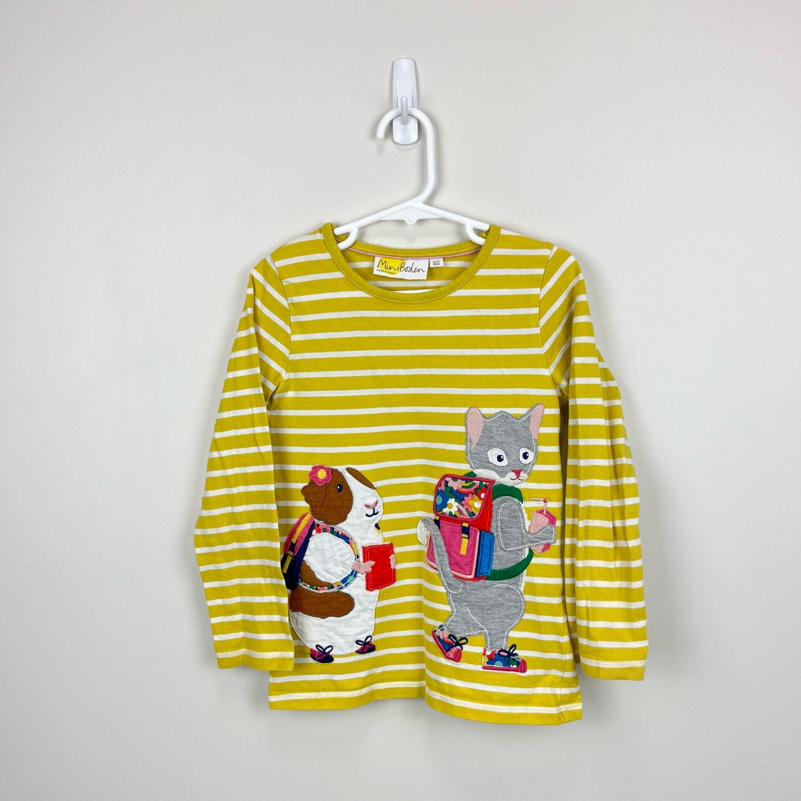 Mini Boden Front & Back T-shirt Yellow Ivory Animals 6-7