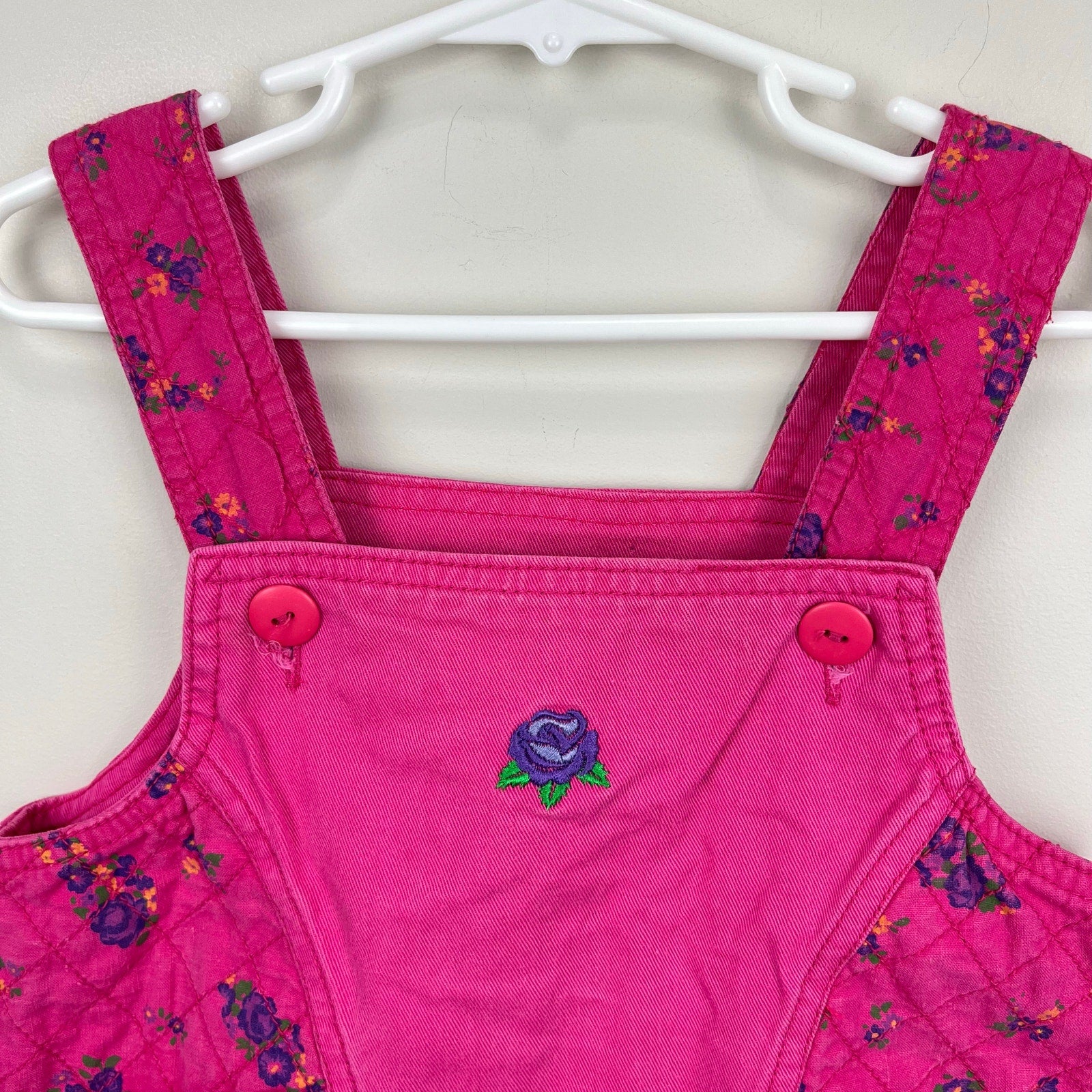 Vintage Calabash Pink Floral Denim Jumper Dress 5T