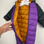 Load image into Gallery viewer, L.L. Bean Infants’ Ultralight 650 Down Bunting Snowsuit Purple Black 3-6 Months
