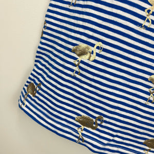 Mini Boden Short Sleeve Blue Striped Flamingo Tee Shirt 9-10