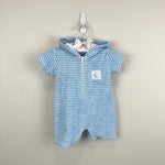 Load image into Gallery viewer, Kissy Kissy Blue Terry Striped Hooded Beach Cover Up Romper 0-3
