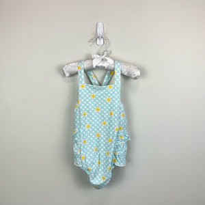 Angel Dear Blue Floral Ruffle Sun Suit Romper 12-18 Months