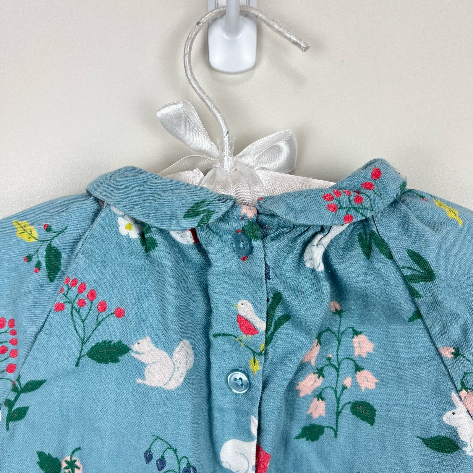 Mini Boden Smocked Blue Woodland Peter Pan Collar Dress 12-18 Months