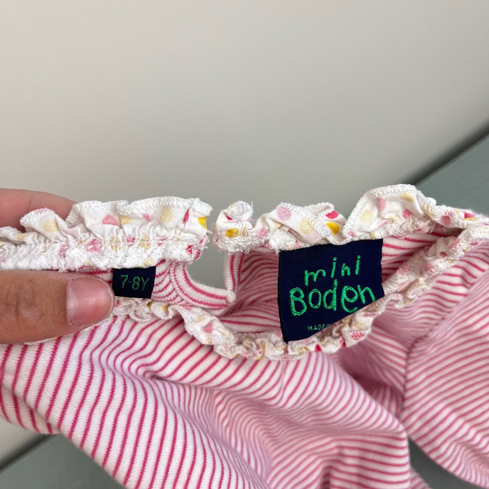 Mini Boden Pink Striped Ruffle Top 7-8