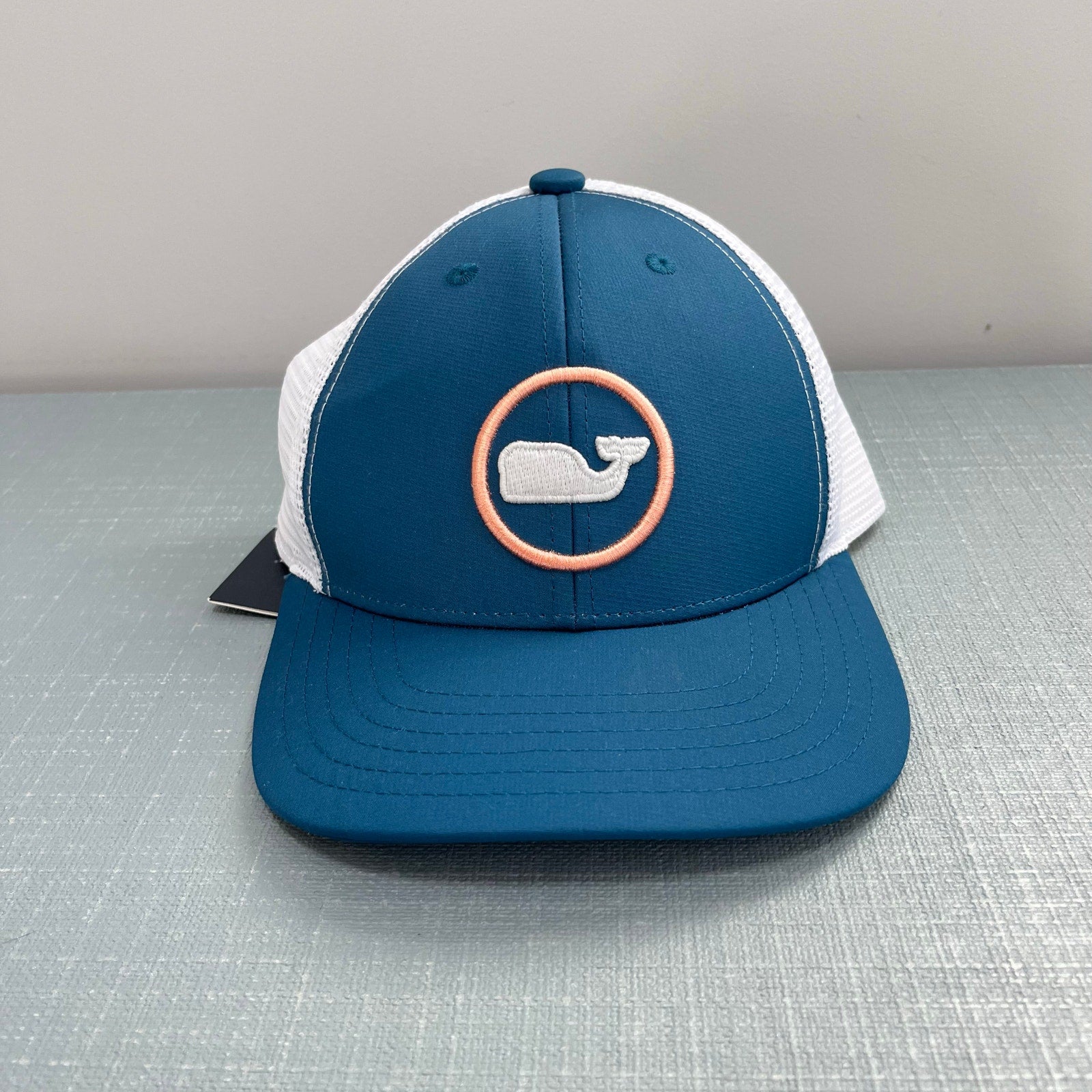 Vineyard Vines Boys' Whale Dot Performance Trucker Hat Mallard Blue NWT