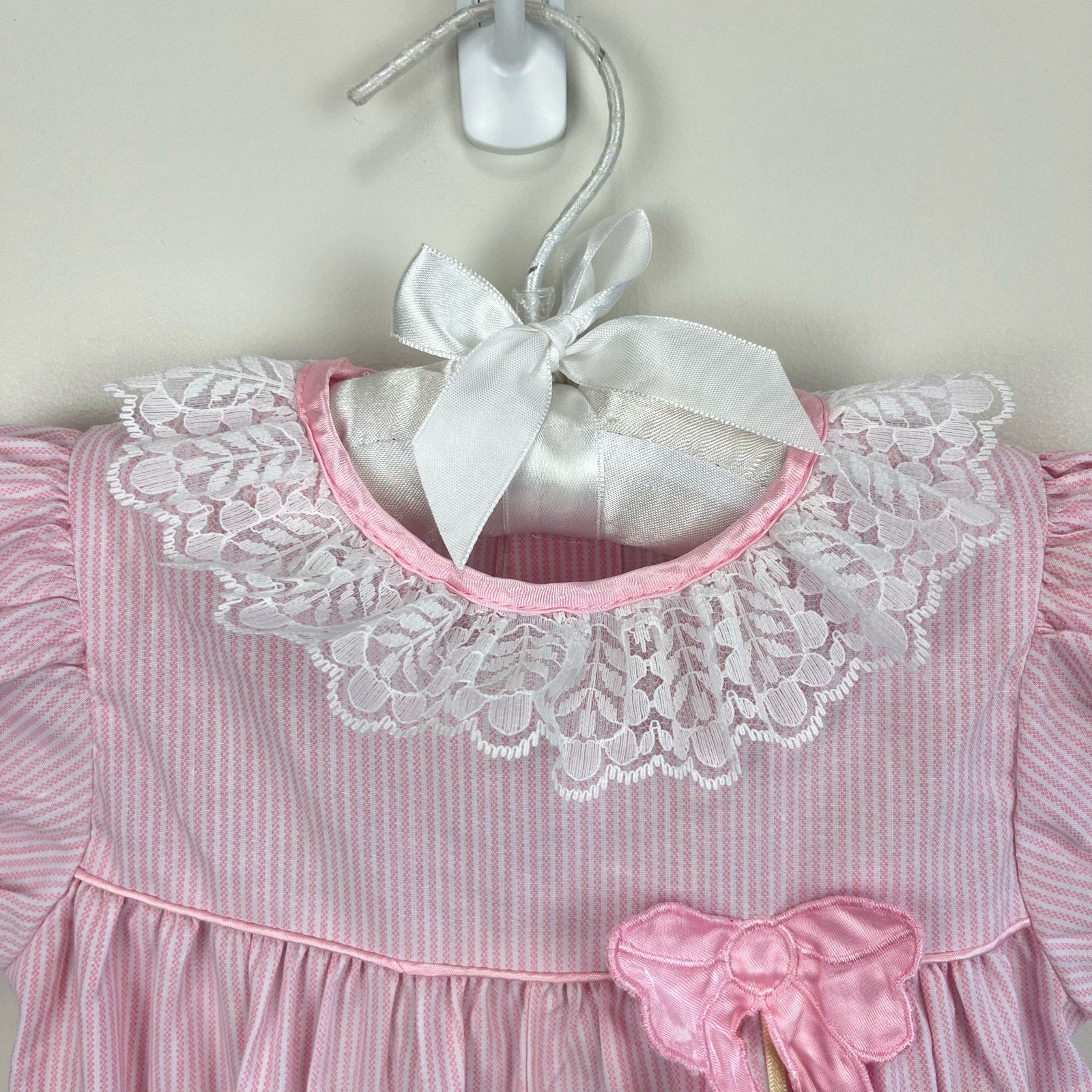 Vintage Cradles Pink Lace Bow Romper 12 Months