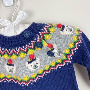 Mini Boden Fair Isle Blue Polar Bear Sweater 3-6 Months