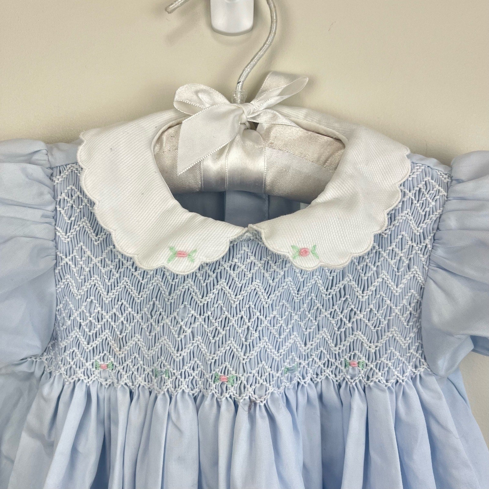 Petit Ami Smocked Short Sleeve Blue Dress 9 Months