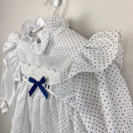 Load image into Gallery viewer, Vintage New York Kids White Navy Polka Dot Lace Bow Dress 3T USA
