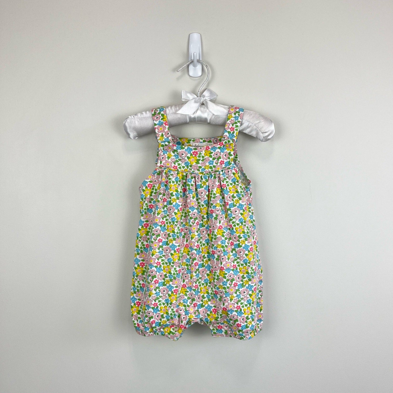 Mini Boden Organic Newborn Overalls Aqua Spring Floral 3-6 Months