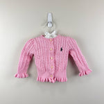 Load image into Gallery viewer, Ralph Lauren Pink Ruffle Cable Knit Cardigan 9 Months
