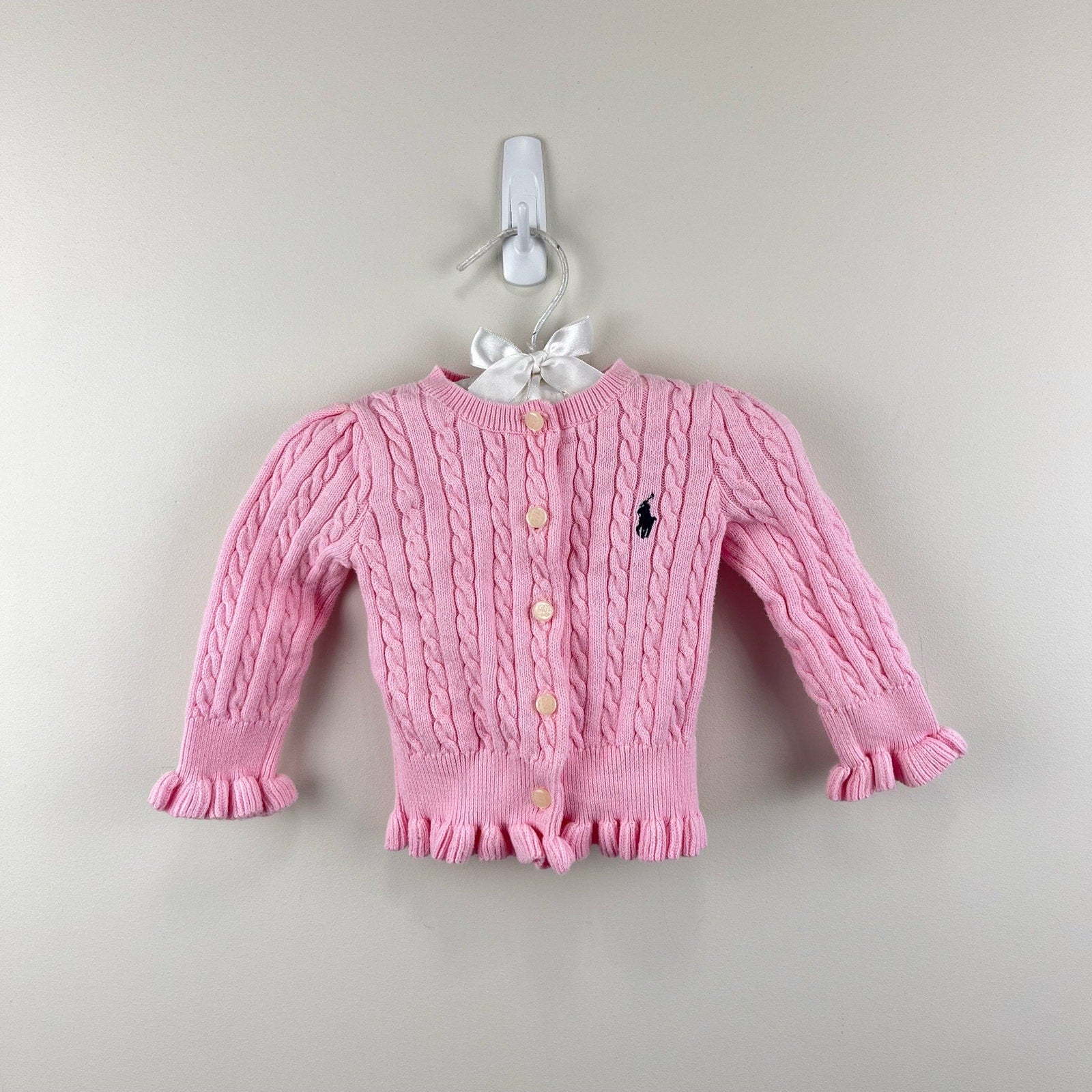 Ralph Lauren Pink Ruffle Cable Knit Cardigan 9 Months