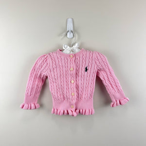 Ralph Lauren Pink Ruffle Cable Knit Cardigan 9 Months