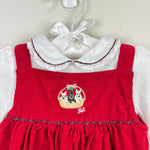 Load image into Gallery viewer, Ralph Lauren Red Corduroy Puppy Basket Ruffle Collar Dress Set 12 Months
