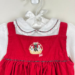 Ralph Lauren Red Corduroy Puppy Basket Ruffle Collar Dress Set 12 Months