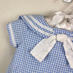Load image into Gallery viewer, Janie and Jack The Gingham Sailor Baby Romper Blue Rose Gingham 0-3 Months
