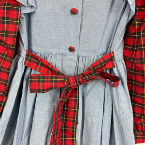 Vintage Polly Flinders Chambray Ruffle Plaid Dress 6