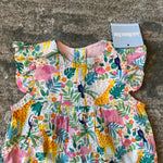 Load image into Gallery viewer, JoJo Maman Bebe Pretty Ruffle Shoulder Sunsuit Tropical Animals 0-3 Months NWT
