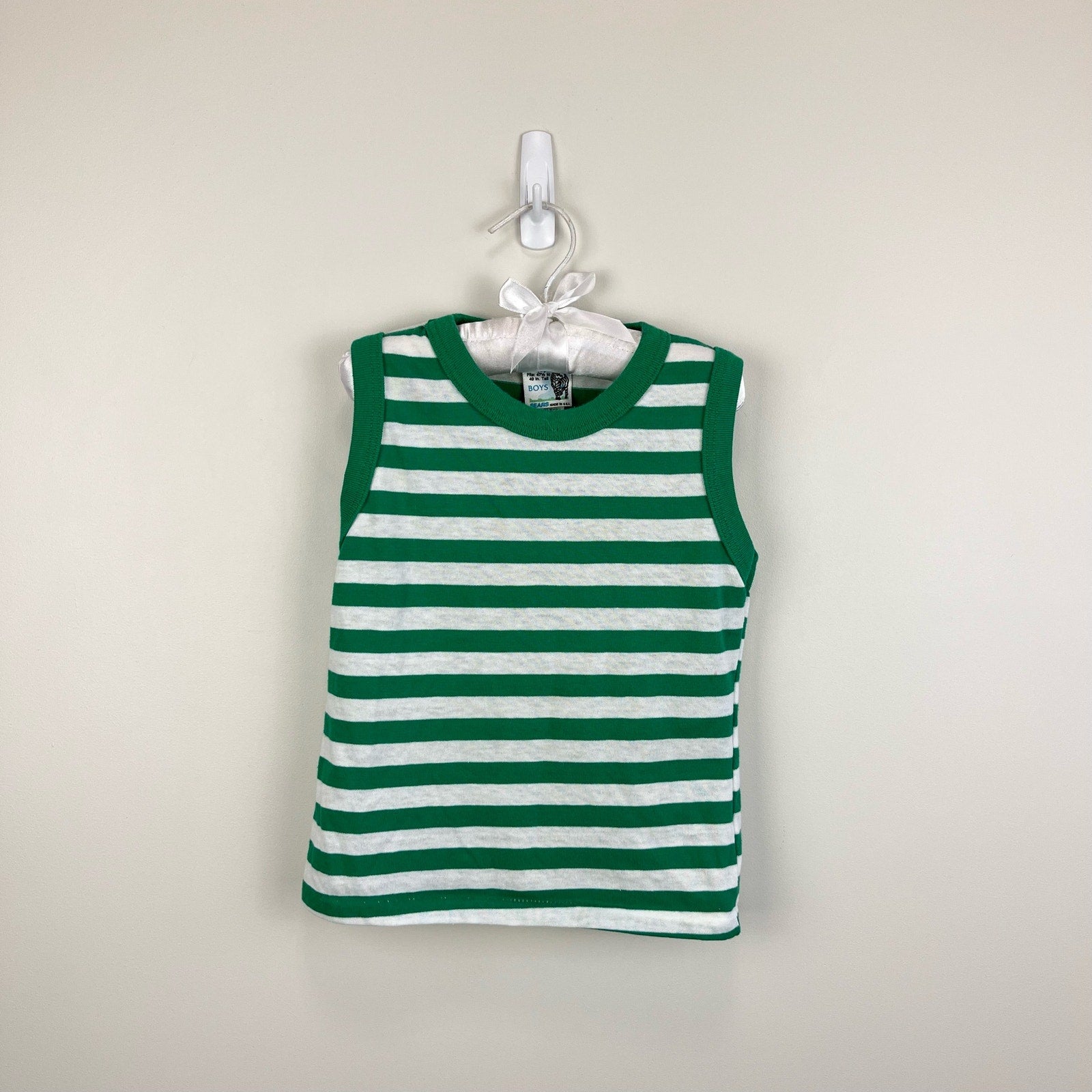 Vintage Sears Green & White Striped Tank Top 7 USA