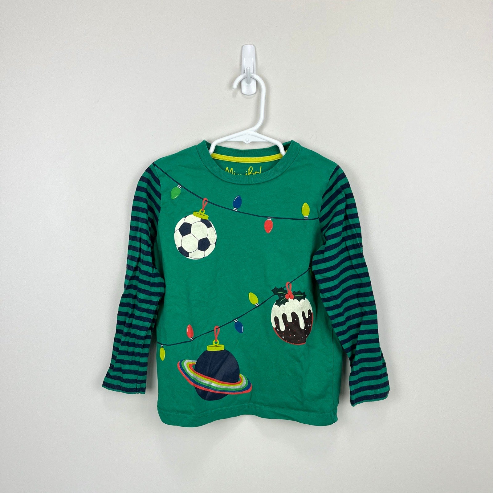 Mini Boden Long Sleeve Festive Green Ornament T-Shirt 4-5