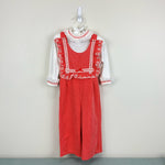Load image into Gallery viewer, Vintage Carter's Red Ruffle Lace Overalls Set 24 Months USA
