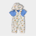 Load image into Gallery viewer, JoJo Maman 3 Piece Dino Dungarees &amp; T-Shirt Set with Hat Natural 12-18 Months NWT
