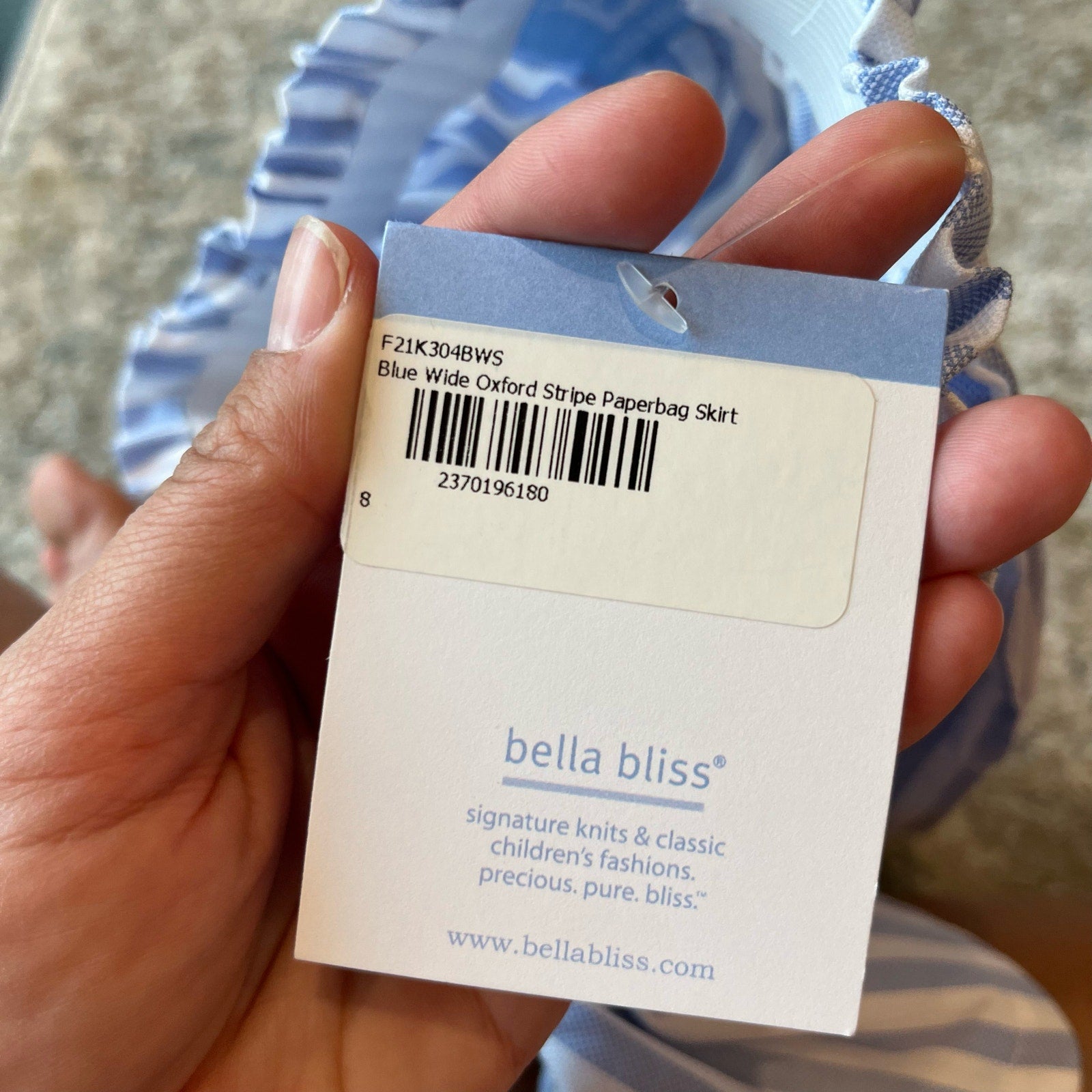 Bella Bliss Blue Wide Oxford Stripe Paperbag Skirt 8 NWT