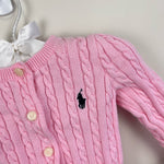 Load image into Gallery viewer, Ralph Lauren Pink Ruffle Cable Knit Cardigan 9 Months
