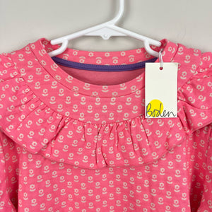 Mini Boden Frill Sweatshirt Crab Apple Pink Floral 9-10 NWT