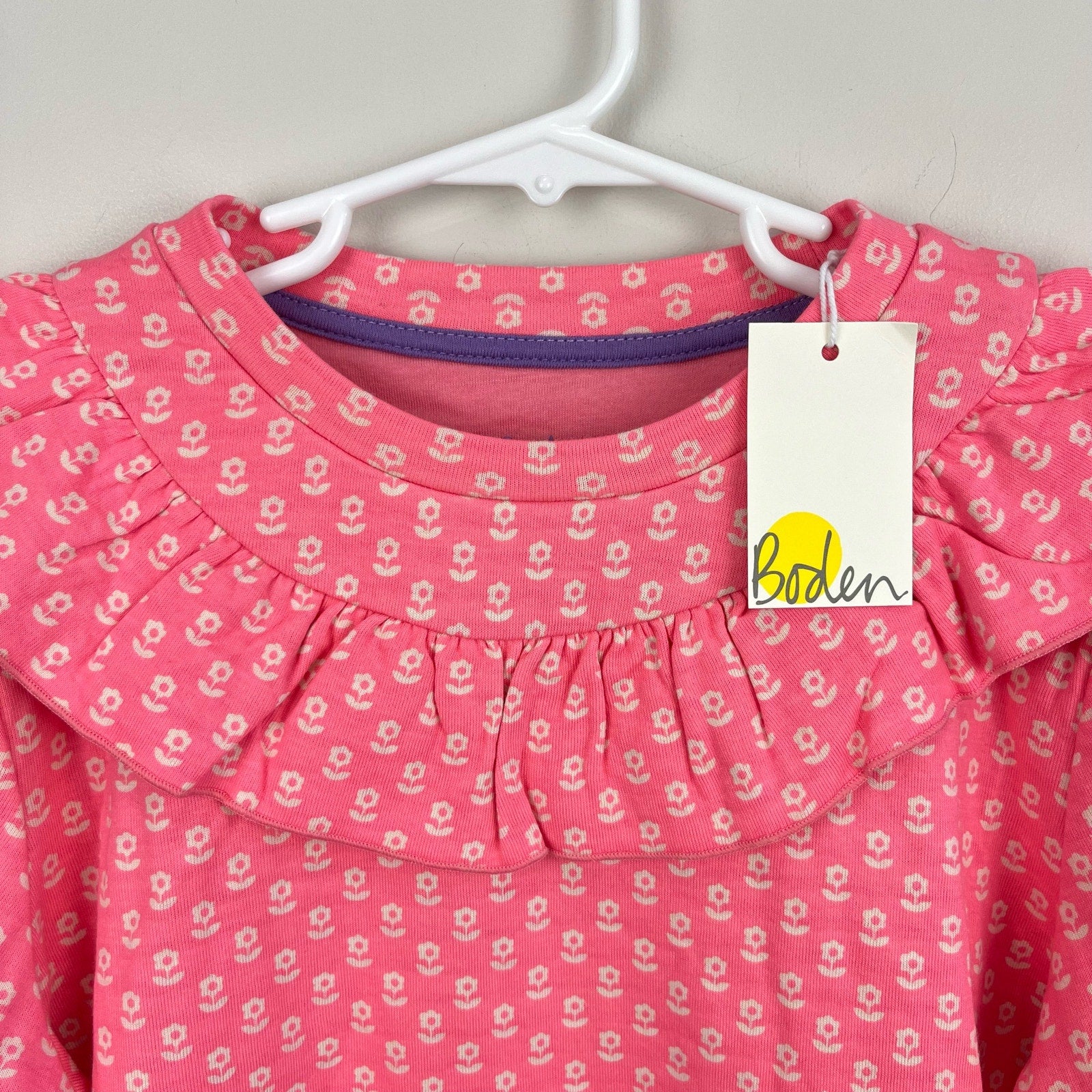 Mini Boden Frill Sweatshirt Crab Apple Pink Floral 9-10 NWT