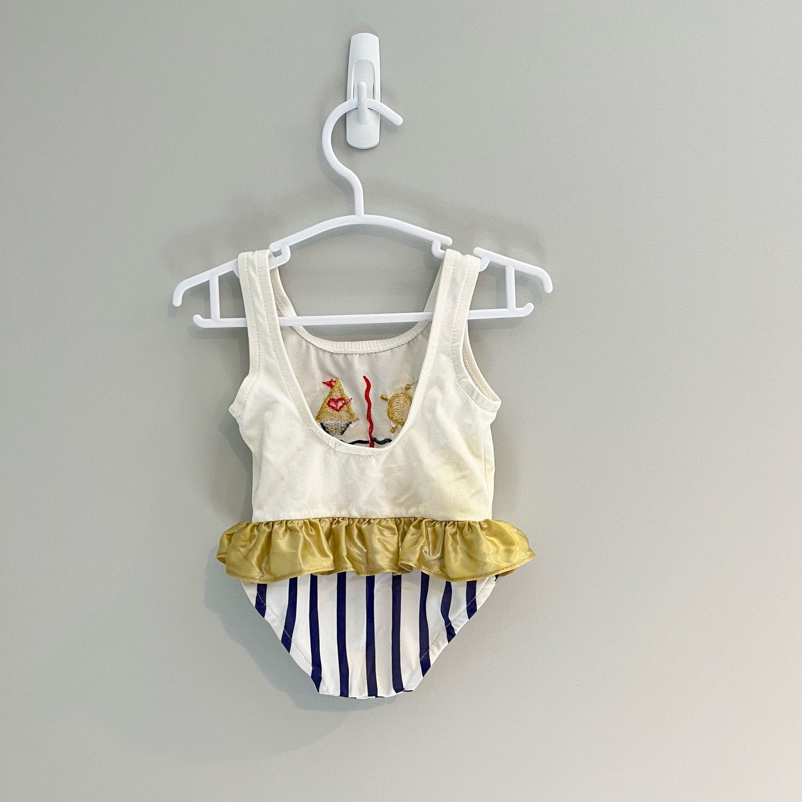 Vintage Nautical Ruffle Bathing Suit 18 Months