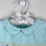 Load image into Gallery viewer, JoJo Maman Bebe Embroidered Aqua Smocked Seersucker Dress 6-12 Months
