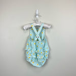 Load image into Gallery viewer, Angel Dear Blue Floral Ruffle Sun Suit Romper 12-18 Months
