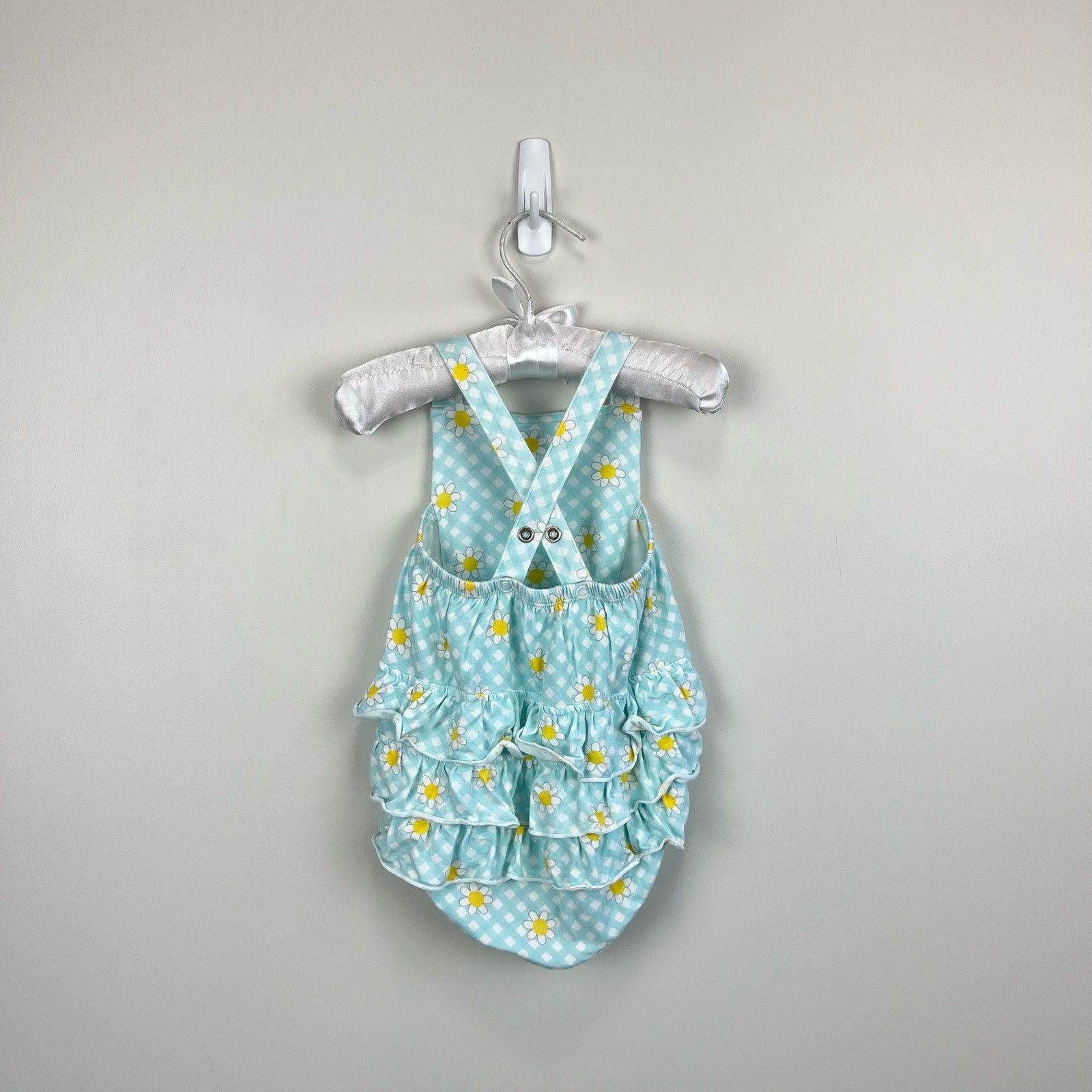 Angel Dear Blue Floral Ruffle Sun Suit Romper 12-18 Months