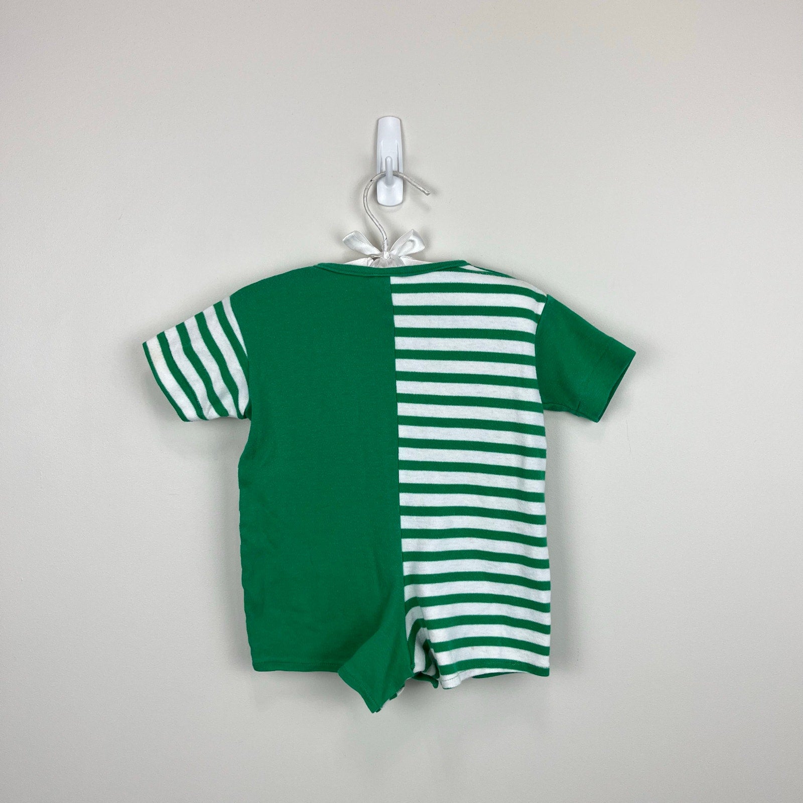 Vintage Pete's Partner A Goodlad Company Green Striped Play Slide Shortall Romper