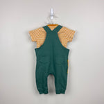 Load image into Gallery viewer, JoJo Maman Bebe Khaki Diplodocus 2-Piece Appliqué Dungarees &amp; T-Shirt Set 3-6 Months NWT
