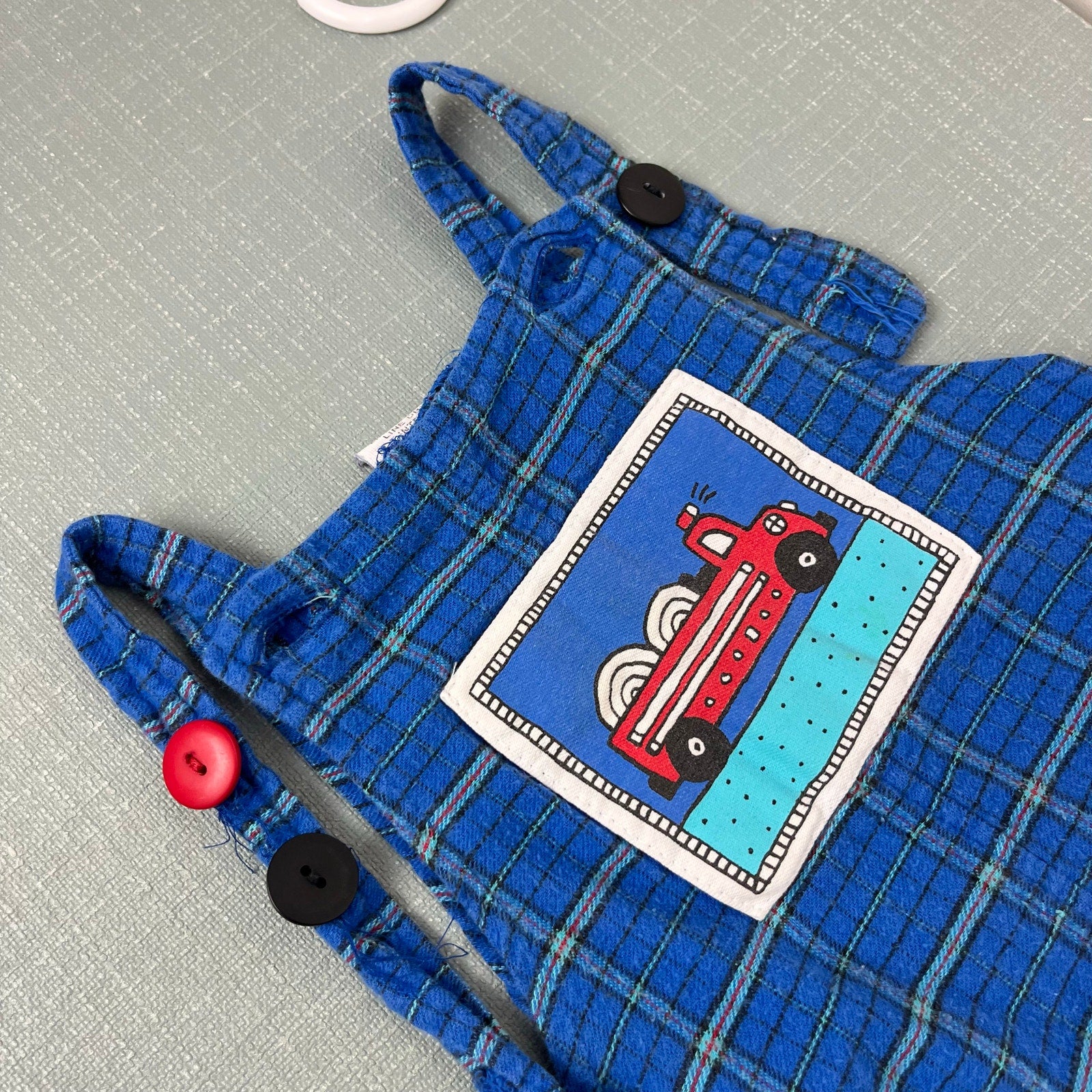 Vintage Mulberry Bush Plaid Firetruck Overalls 12 Months USA